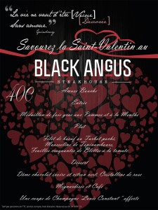 Menu Black Angus Toulouse Spécial Saint Valentin